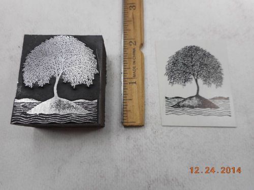 Letterpress Printing Printers Block, Lonely Tree grows on Tiny Island