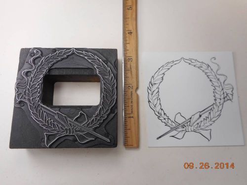 Letterpress Printing Printers Block, Mortised Frame, Laurel Wreath w Torch