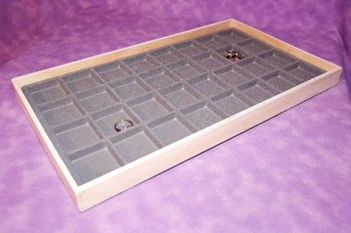 32 SLOT EARRING/JEWELRY TRAY NATURAL WOOD STACKABLE GRAY