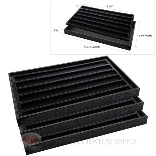 3 wooden sample display trays with 3 divided 6 slot black tray liner inserts for sale
