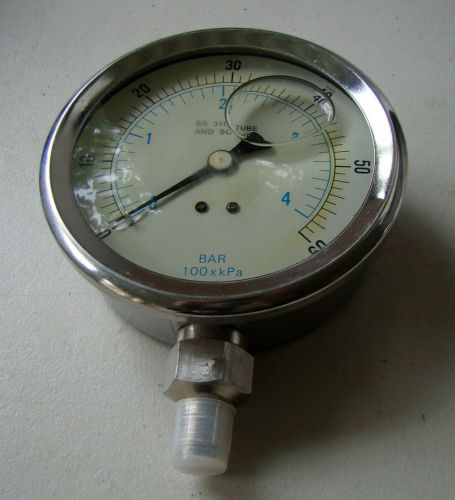 Tube&amp;socket gauge  4&#039;&#039; ss 316 -  bar 100 x kpa psi glycerin filled new steampunk for sale