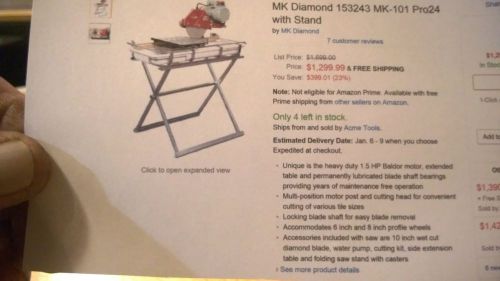 MK DIAMOND 101 PRO TILE SAW USED TWICE