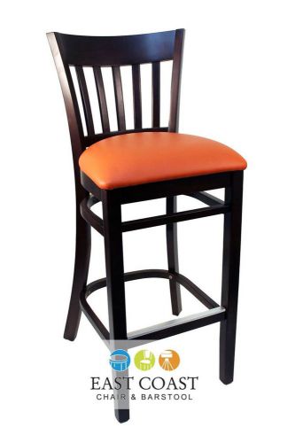 New gladiator walnut vertical back wooden bar stool with orange vinyl seat for sale