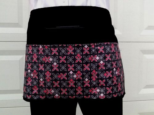 BLACK GRAY/PK GLITTER  3 POCKET WAITRESS WAIST APRON BAR CAFE SERVERS  Restaurat