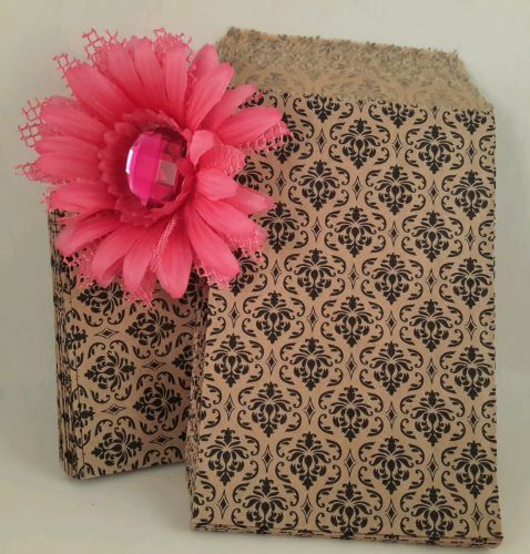 100 4x6 Damask print paper Merchandise / Party/ Favor /Treat / flat goodie Bags