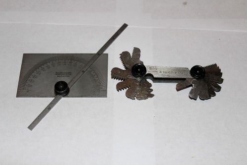 Starrett No.C493B Protractor &amp; Depth Gage and Helios 4 to 42 V Thread gage