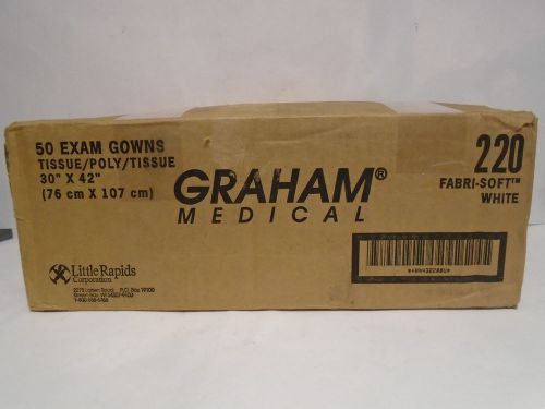 NEW CASE OF 50 GRAHAM MEDICAL 30&#034; X 42&#034; FABRI-SOFT WHITE 220 EXAM GOWNS, NIB