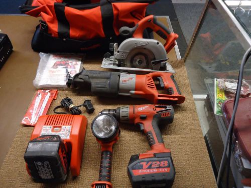 Milwaukee V28  Cordless Lithium-Ion 4Pc Tool Combo Kit W/Bag