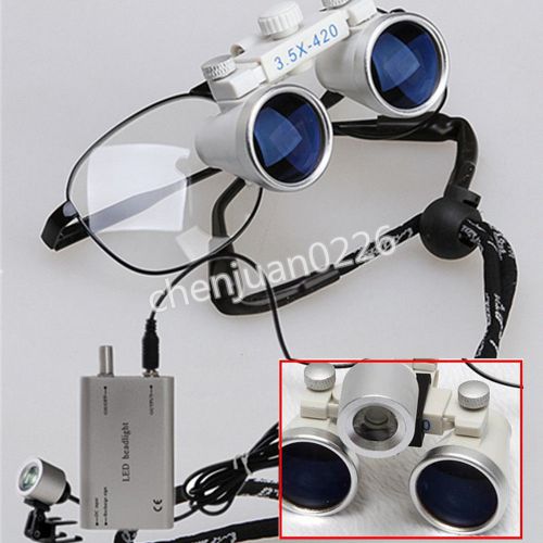 Dentist Dental Surgical Binocular lens Loupes 3.5X 420mm + LED head light Lamp