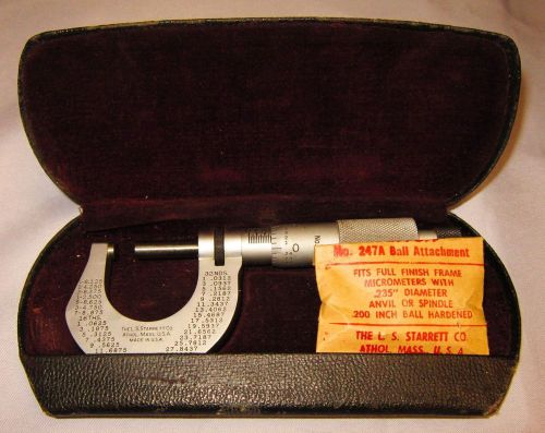 Starrett Micrometer 1&#034; Calipher no. 231 With Starrett 247A Ball Attachment (2)