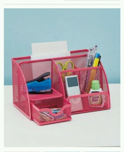 New Bright Pink Mesh Office Supply Organizer Storage Desktop