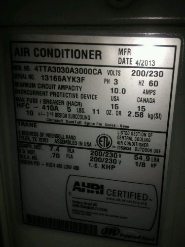 Trane 3 ton three phase condensing unit