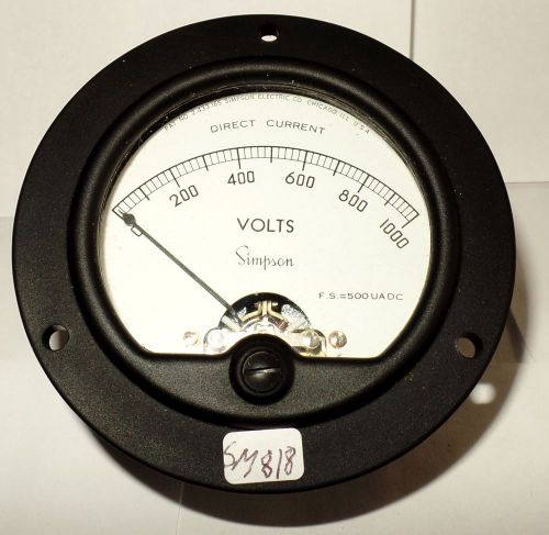Simpson dc round panel meter voltmeter volt meter 0-1000 vdc for sale