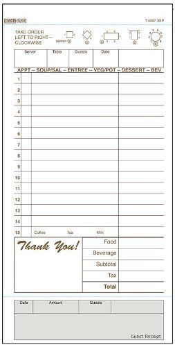 National Checking T4997-3SP No Carbon Guest Check 3 Part Tan PK 8 (250 pk) 2000