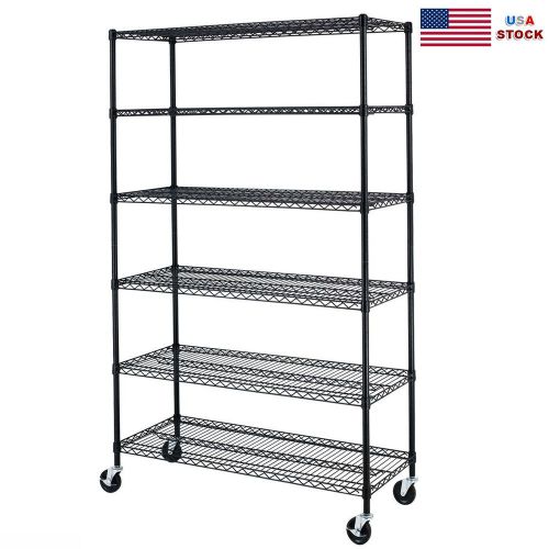 48&#034;x18&#034;x78&#034; 6 Tier Layer Steel Wire Metal Shelf Black Adjustable Shelving Rack