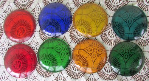 Vtg Lot 8 Traffic Light GLASS Lens Cover Green Red Amber Blue Theater Spotlight