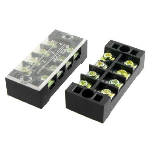 5 Pcs Dual Row 4 Position Covered Screw Terminal Strip 600V 25A