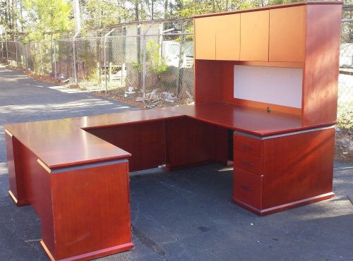 1Complete Executive Cherry Desk Set Lateral File Credenza and Hutch