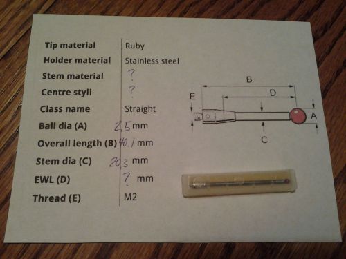 Renishaw Styli, 2.5mm Ruby Ball, 40mm Length, for TP2, TP20 and TP200 CMM Probes