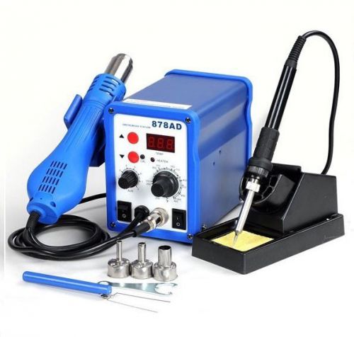 2in1  Rework Soldering Station Iron Welder Hot Air Gun &amp; Tip with 878ad