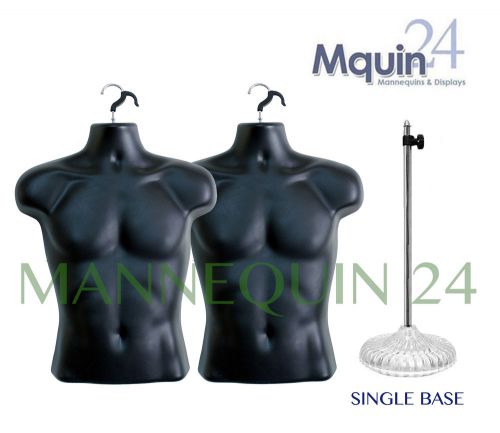 2 BLACK MALE TORSOS +2 HANGERS + 1 STAND MAN MANNEQUIN CLOTHING DISPLAY