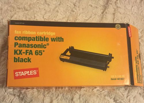 STAPLES FAX RIBBON CARTRIDGE (COMPATIBLE WITH PANASONIC KX-FA65), BLACK, NEW