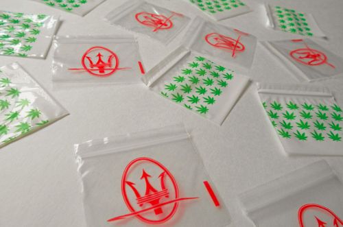 100 Mix Baggies (Posiden Trident &amp; Marijuana Leaf) Rave Party Ziplock Dime Bags