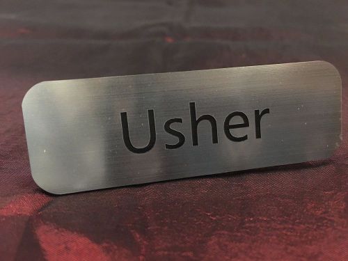 Usher Name 10 Silver Engraved Tags Church Organization Badges Pin Back Fastener