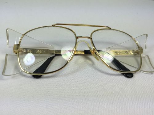 Vintage Crews Engineer Z87 Safety Glasses Gold Frame Clear Shooting Aviator