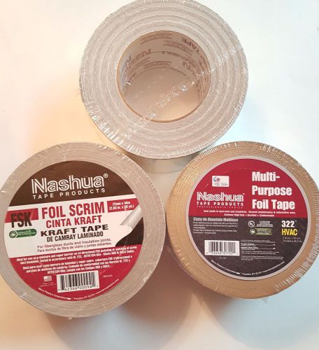 Foil Tape Nashua FSK Scrim Kraft Tape &amp; Multi-Purpose Foil 322 HVAC, 3 Roll