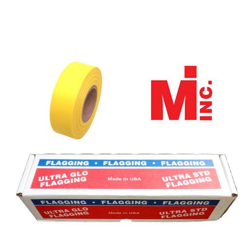 New Fluorescent Yellow Taffeta Survey Flagging 1 3/16&#034; by 150 Feet - 12 Rolls