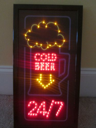 Nib cold beer 24/7 framed led hanging wall sign w/flashing animated lights 19x10 for sale