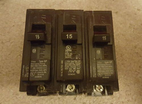 LOT OF 3 SIEMENS CIRCUIT BREAKER 15 AMP Q115H 1 POLE