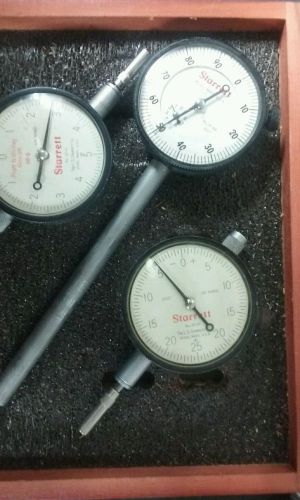 3 STARRETT Dial Indicator Gauges 25-111  .0001  &amp; 25-131 .0005  in Wooden Box