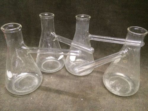LOT 4 each 500ml Bellco Distilling Flasks w/Decanter Side Arm, Glass Lab flask