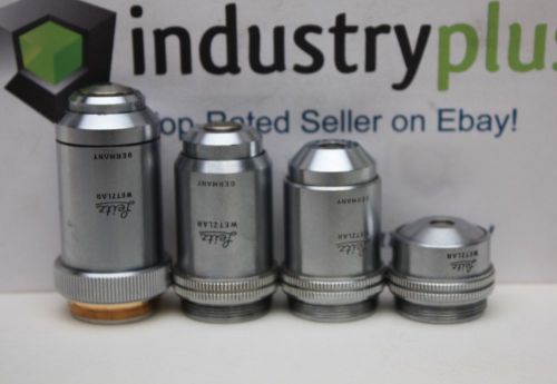 Set leitz wetzlar microscope optic objective 100 oel/40/10/3.5 100x 40x 10x 3.5x for sale