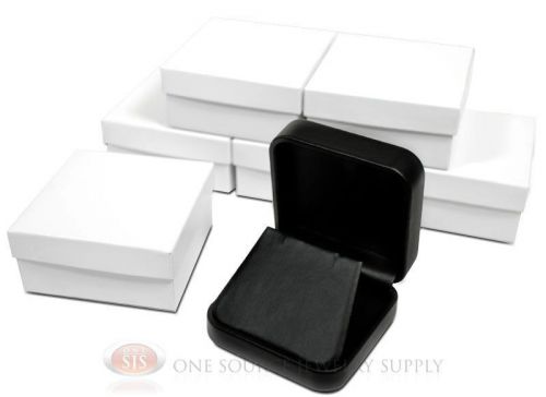 6 piece black leather earring jewelry gift box 2 3/4&#034; x 2 3/4&#034; x 1 1/8&#034; for sale