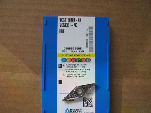 Korloy vcgt160404-ak, h01, aluminum cutting inserts .015&#034;rad  new!! for sale