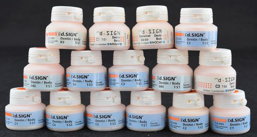 NEW Lot of 15 Ivoclar IPS d.Sign Dentin/Body A-D Shades 20g Dental Lab Porcelain