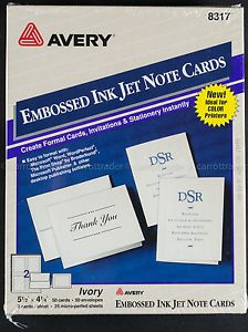 Avery 8317 Inkjet Embossed 50 Note Cards &amp; Envelopes 5-1/2&#034; x 4-1/4&#034; Ivory