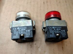 Lot of 2 Telemecanique Pilot/Indicator Lights, Red/White, Z-BV6