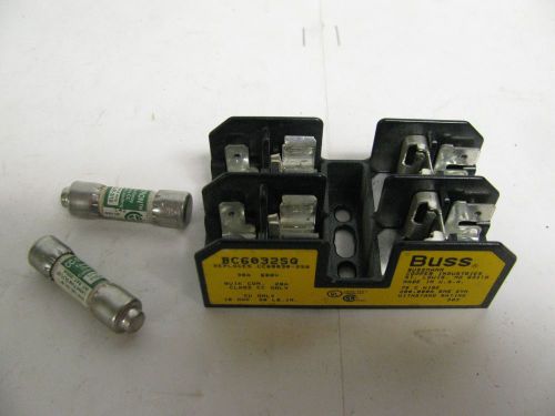 Bussman buss fuse block holder 2 pole 30 a 600v bc6032sq w/ 2 cc-tron fnq-r-3/10 for sale