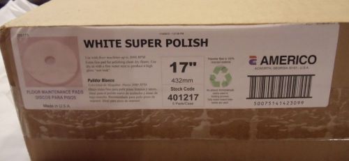 NEW CASE lot 5  17&#034; AMERICO WHITE SUPER POLISH FLOOR MAINTENANCE PADS DISCS 17&#034;