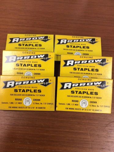 1/2&#034; Arrow T-37 staples 6,000 staples 6 boxes Per Lot.   (0007)