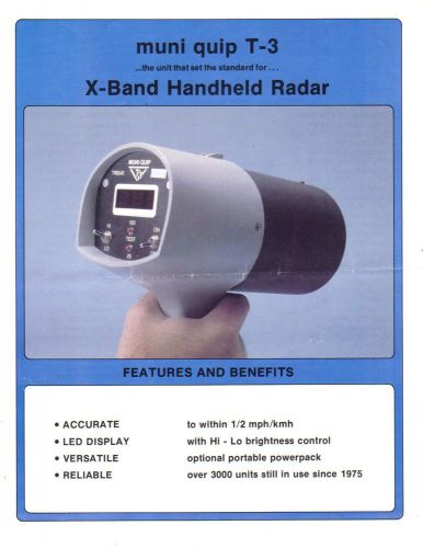 VINTAGE 1980s MUNI QUIP T-3 X-BAND HANDHELD RADAR DATA SHEET