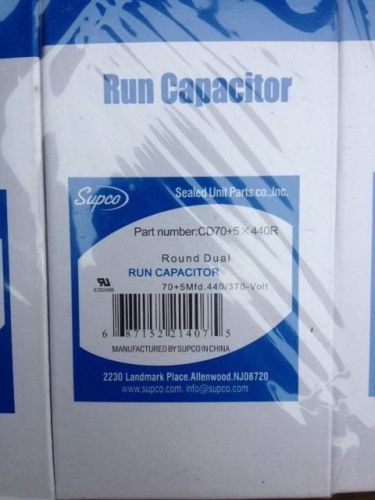 Five (5) - Round Dual Run Capacitor, 70 + 5 Mfd., 440 / 370 Volt, - Lot of 5 -