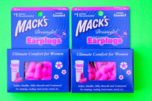 LOT OF 2 Macks Dreamgirl Soft Earplugs/Snore Blocker 10 Pair /FREE CASE included