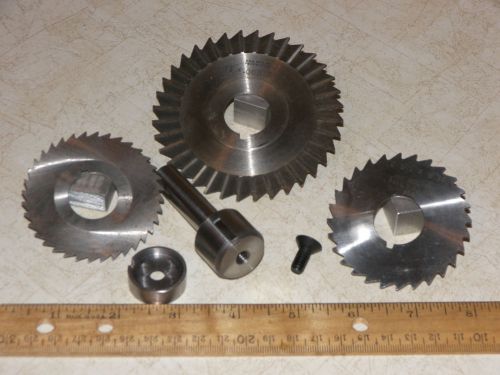 7/8&#034;  slitting saw arbor &amp; 3x  blades    nice set! for sale