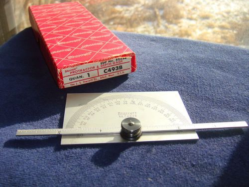 vtg USED STARRETT C493B PROTRACTOR &amp; DEPTH GAUGE w/orig. box USA NR