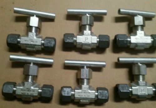 Lot  of 6  NEEDLE VALVE PARKER 1/2&#034; 8Z-V8LR-SS TUBE UNION CONNECTIONS 5000 PSI